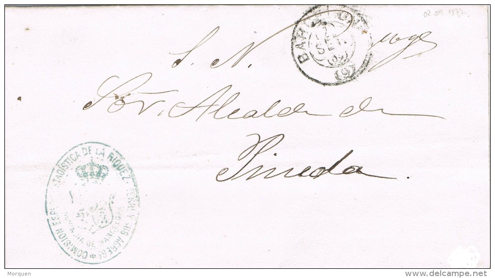 3875. Carta S.N. Barcelona 1881. Franquicia Estadistica Y Fechador Trebol - Storia Postale