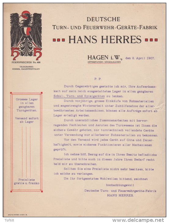 Pompiers Deutsche Turn Und Feuerwehr Gerät Fabrik Hans Herres Hagen I . W 1907 - 1900 – 1949