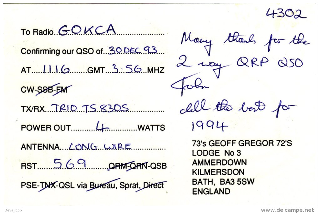 Amateur Radio QSL Card England G4OWH Kilmersdon Bath Somerset Police Helmet - Radio Amateur