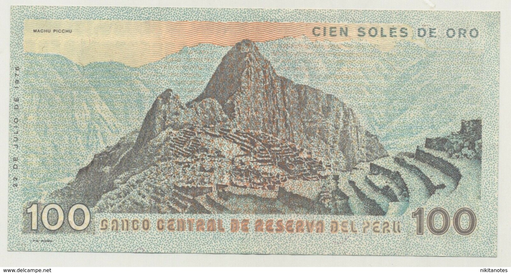 Perù 100 SOLES DE ORO, 1976 P-114  SEE SCAN MACHU PICHU - Peru