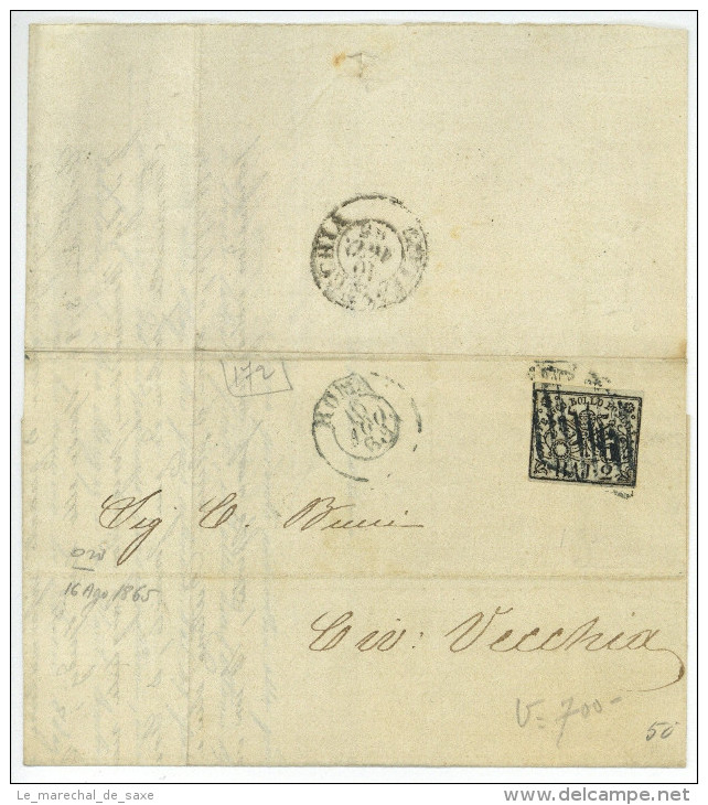 Lettera ROMA A CIVITAVECCHIA 1865 Baj. 2 Lettre Complète Avec Texte - Papal States