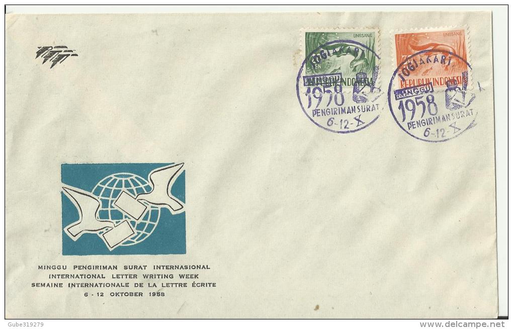 INDONESIA 1958 – COVER INTL LETTER WRITING WEEK ENVELOPE OCT 6-12 W 2 STS  POSTM JOGIAKARI DEC 6 RE593 - Indonesia