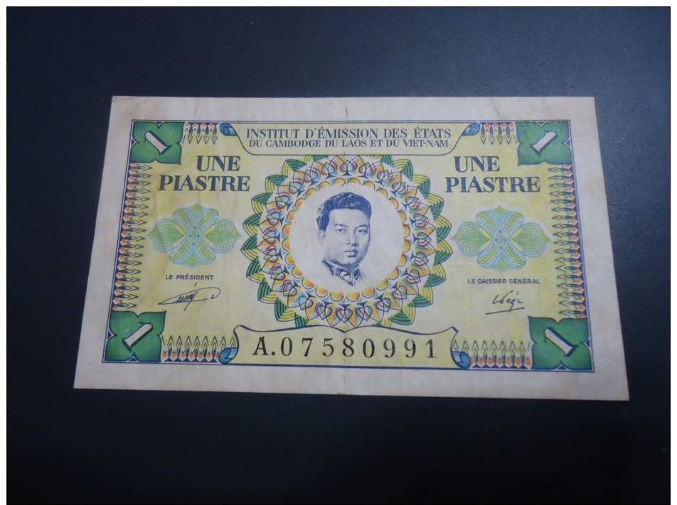 1953 FRENCH INDOCHINA ( CAMBODIA ) &#8203;VERY RARE 1 PIASTRE - 1 RIEL ( P 93 ) - Indochine