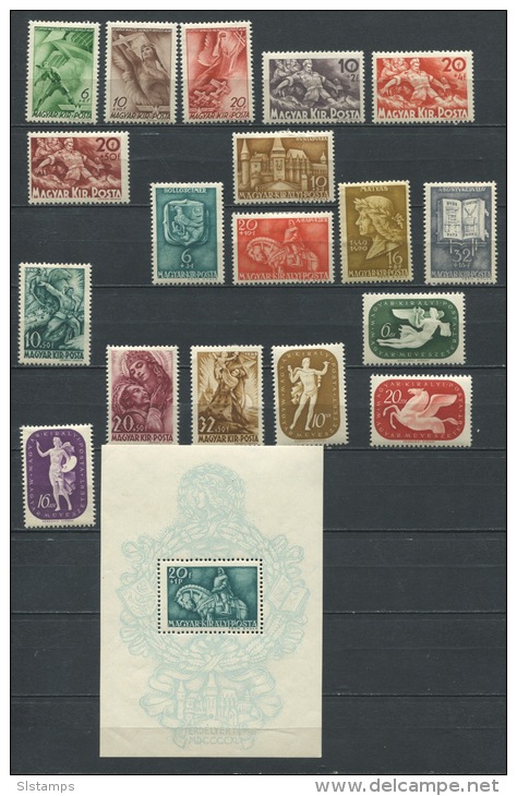 Hungary 1940 Mi  623-5,629-1,633-7,640-6 MH + Block 8 MNH  Complete Sets  CV 28 Euro - Unused Stamps