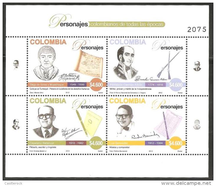 O) 2012 COLOMBIA, CACIQUE  TURMEQUE DIEGO TORRES -MARTYR PANTALEON GERMAN DE RIBON - PHILOSOPHER CAYETANO BETANCUR- MUSI - Colombia