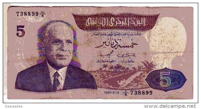 BILLET TUNISIE - P.79 - 5 DINARS - 1983 - BOURGUIBA - BARRAGE HYDROELECTRIQUE - Tunisie