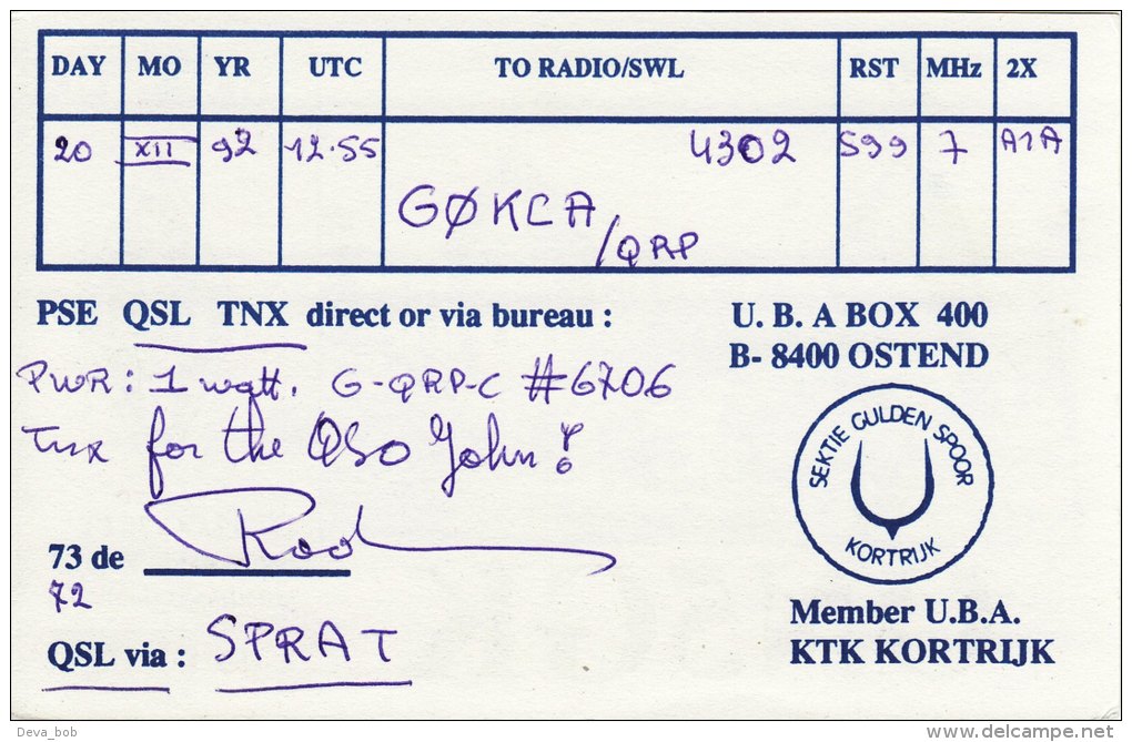 Amateur Radio QSL Card Belgium ON5GK Kortrijk Schoutteten - Radio Amateur