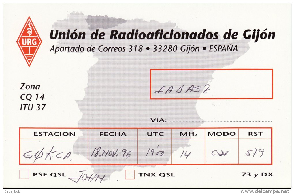 Amateur Radio QSL Card Spain EA1ASZ Gijon Gijón On The Horizon - Radio Amateur