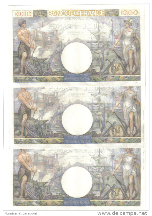 FRANCE 1000 FRANCS 29 JUIN 1944 3 NOTES CONSECUTIVE LOTTO 1058 - 1 000 F 1940-1944 ''Commerce Et Industrie''