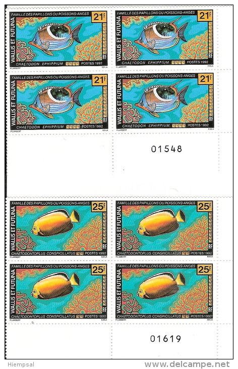 WALLIS Et FUTUNA 1992 - POISSONS BLOCS DE QUATRE  TIMBRES NEUFS SANS CHARNIERES - Unused Stamps
