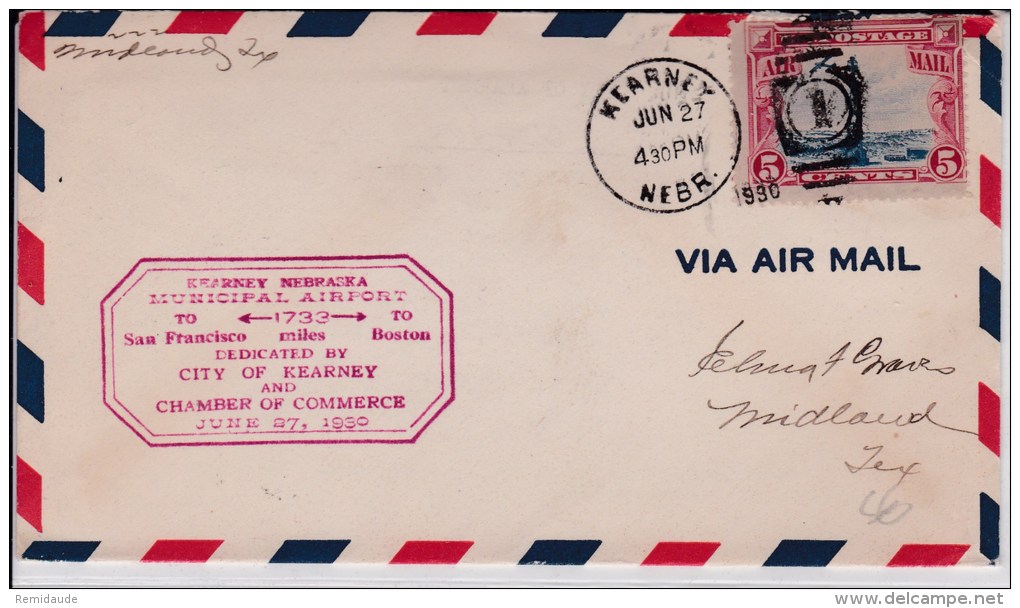 USA -1930  - POSTE AERIENNE - ENVELOPPE AIRMAIL De  KEARNEY ( NEBRASKA )   - DEDICATION MUNICIPAL AIRPORT - 1c. 1918-1940 Covers