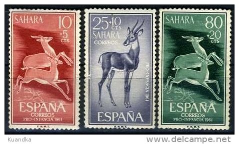 1961 Wild Animals,Dorcas Gazelle,Gacela,Spanish Sahara,Mi.221-223,MNH - Sahara Espagnol