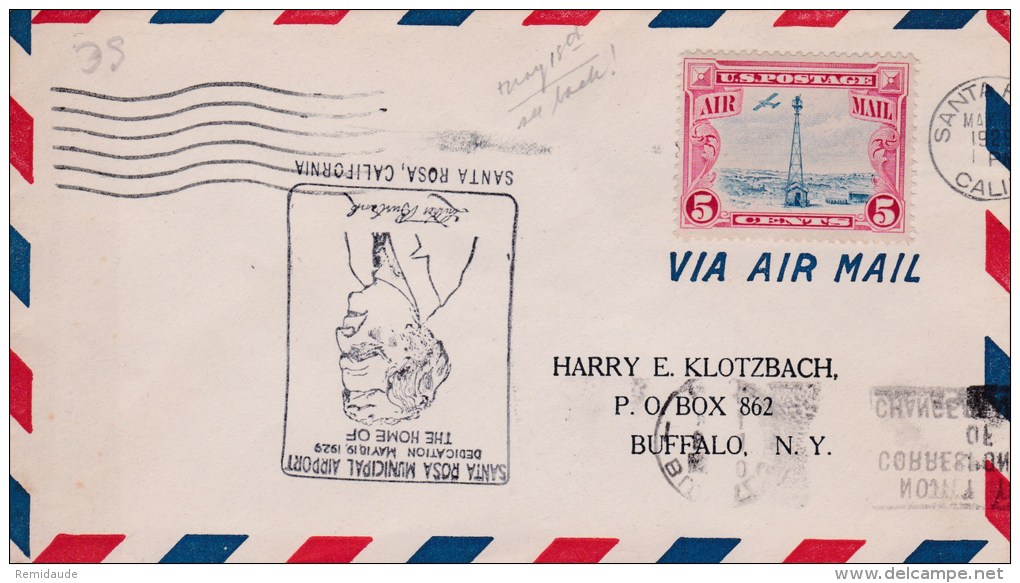 USA - 1929 - POSTE AERIENNE - ENVELOPPE AIRMAIL De SANTA ROSA  ( CALIFORNIE ) - DEDICATION - 1c. 1918-1940 Storia Postale