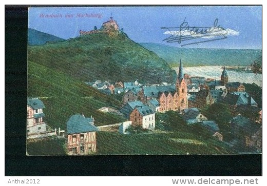 Litho Braubach Und Marksburg Häuser Kirche 4.2.1919 - Braubach