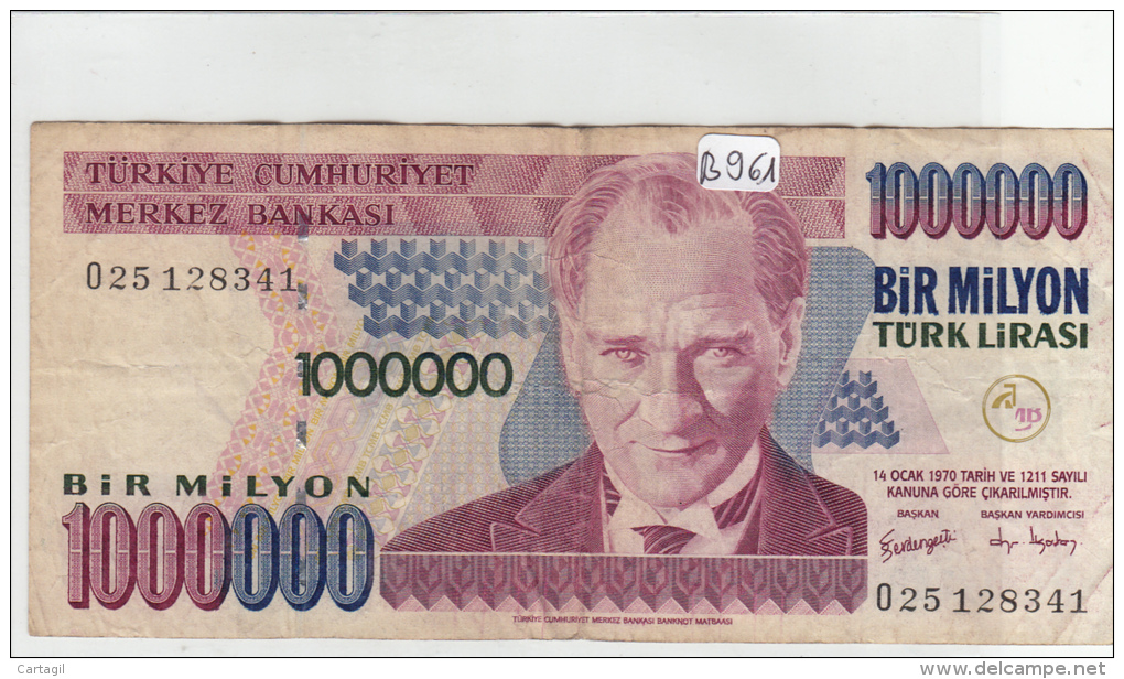 Billets - B961 -  Turquie   - Billet  1 000 000 Livres Turques 1970 ( Type, Nature, Valeur, état... Voir 2 Scans) - Turquia