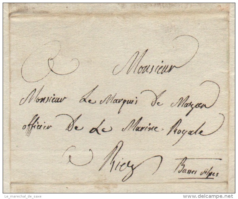 FABRE DE MAZAN AIX 1814 Lettre à Son Père Le Marquis à RIEZ Rgt La Tour D’Auvergne Bermond De Vachères - Documenti Storici