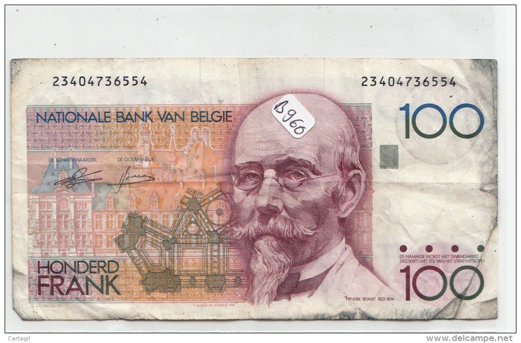 Billets - B960 Bis -  Belgique    - Billet  100 Francs ( Type, Nature, Valeur, état... Voir 2 Scans) - 100 Francos