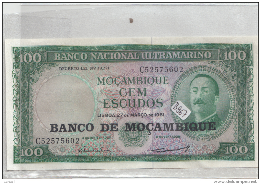 Billets - B967 -  Mozambique     - Billet  100 Escudos 1961 (type, Nature, Valeur, état... Voir 2 Scans) - Moçambique