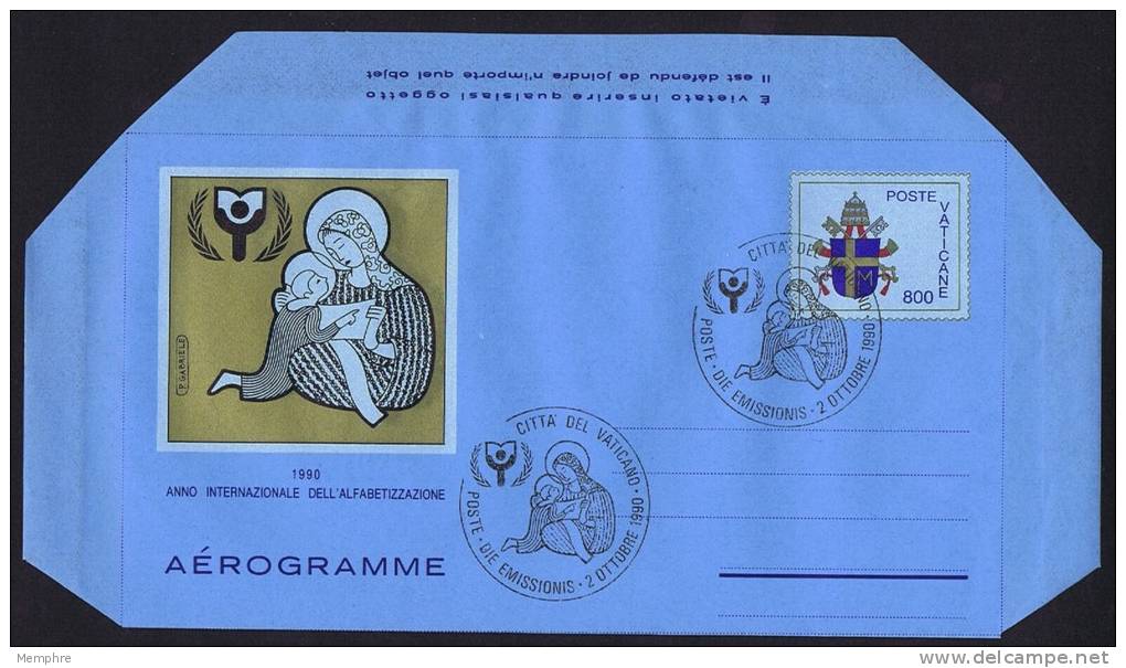 1990 Aérogramme  Année Internationale De L,alphabétisation  L 800   FDC - Postal Stationeries