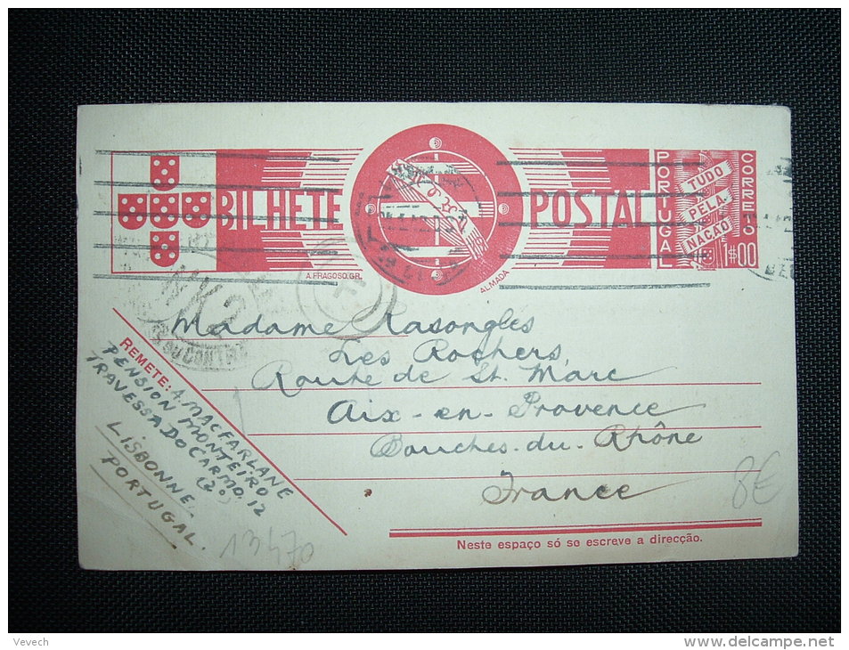 CP ENTIER 1S POUR LA FRANCE OBL.MEC. 24-1-42 LISBOA + CENSURE F ET NK2 - Lettres & Documents