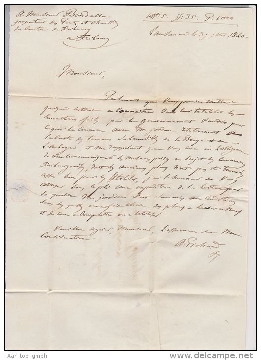 Heimat VD Lausanne 1840-07-03 Brief Nach Freiburg Weitergeleitet Nach Nuvilly - ...-1845 Préphilatélie