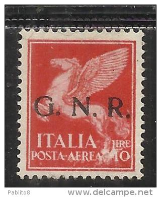ITALI AREGNO ITALY KINGDOM REPUBBLICA SOCIALE ITALIANA RSI GNR POSTA AEREA AIR MAIL LIRE 10 MH BEN CENTRATO - Luftpost