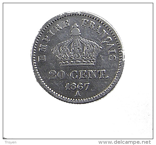 France - 20 Centimes - Napoléon III - 1867 - A - Argent - TB+ - 20 Centimes