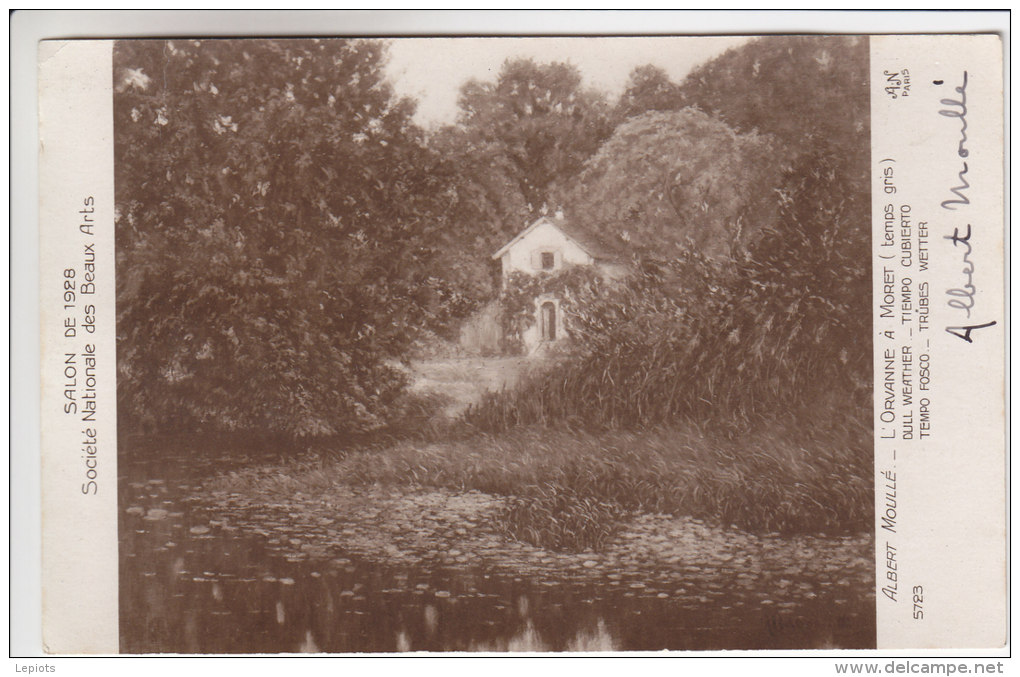 77 - Moret Sur Loing - Tableau D´Albert Moullé - L'Orvanne à Moret (temps Gris) - Carte Dédicacée Par Le Peintre - Moret Sur Loing