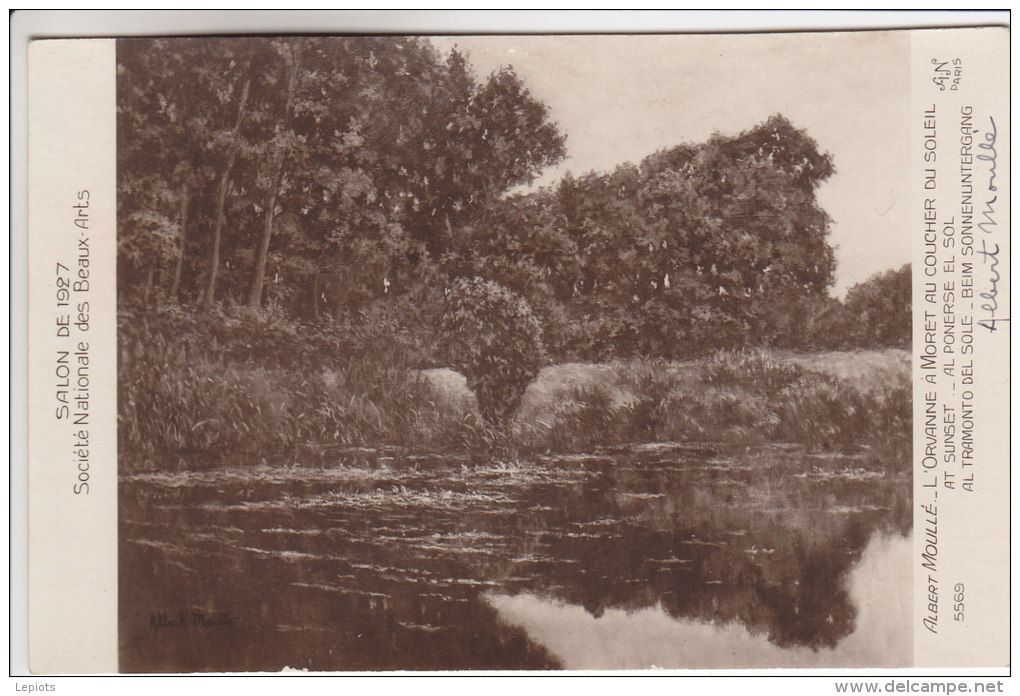 77 - Moret Sur Loing - Tableau D´Albert Moullé - L´Orvanne à Moret Au Coucher Du Soleil - Carte Dédicacée Par Le Peintre - Moret Sur Loing