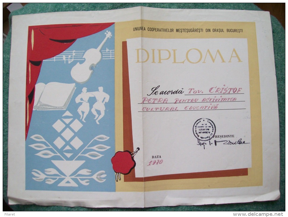 ROMANIA-HONORARY DIPLOMA /  DEGREE,FURRIERS COOPERATIVE,1970 - Diploma's En Schoolrapporten