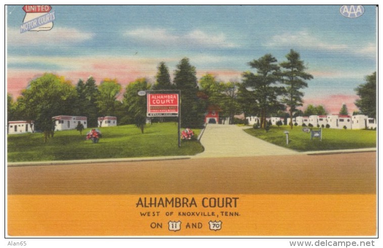 Knoxville TN Tennessee, Alhambra Court Motel Lodging, C1930s Vintage Linen Postcard - Knoxville