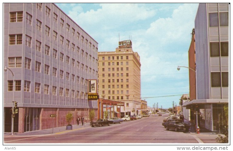 Abilene TX Texas, Main Street Scene, Bank, Auto, C1960s/70s Postcard - Abilene