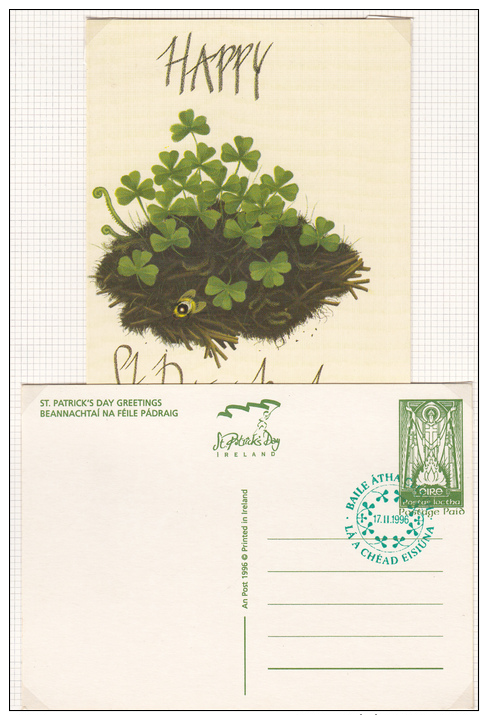 1996 IRLANDA IRELAND EIRE ST PATRICK´S DAY GREETINGS POSTCARD FD - Interi Postali