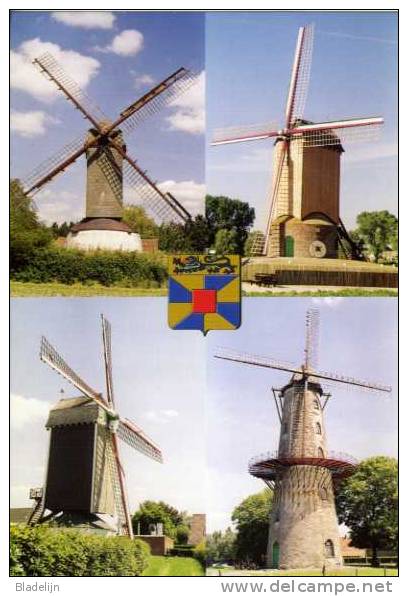 KORTEMARK (W.Vl.) - Molen/moulin - Combikaart Van De Gemeentelijke Molens In Kortemark, Zarren (2x) En Werken. - Kortemark