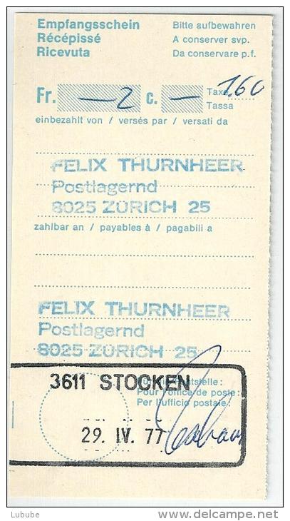 Empfangsschein  Stocken  (Aushilfsstempel)            1977 - Lettres & Documents