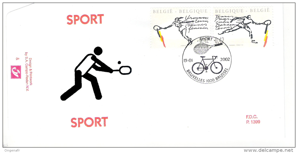 Belgique: FDC  Des N°  3054/5  Tennis Masculin Et Féminin  Obl: Bxl  19/01/2002 - Tennis