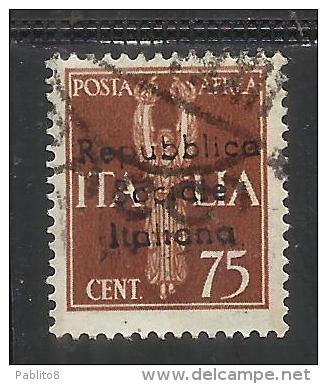 EMISSIONI LOCALI TERAMO 1944 SOPRASTAMPATO D´ ITALIA ITALY OVERPRINTED POSTA AEREA AIR MAIL CENT. 75 ANNULLATO USED - Ortsausgaben/Autonome A.