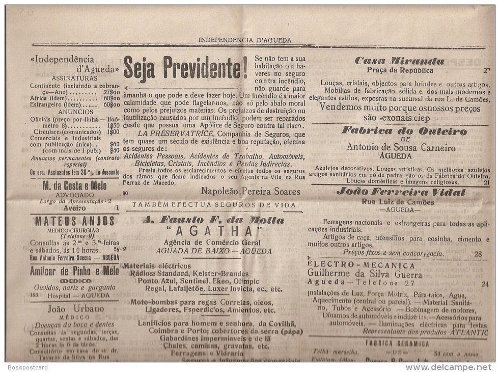 Águeda - Jornal "Independência D´Águeda" Nº 918, 1949. Aveiro (4 Scans) - Revues & Journaux