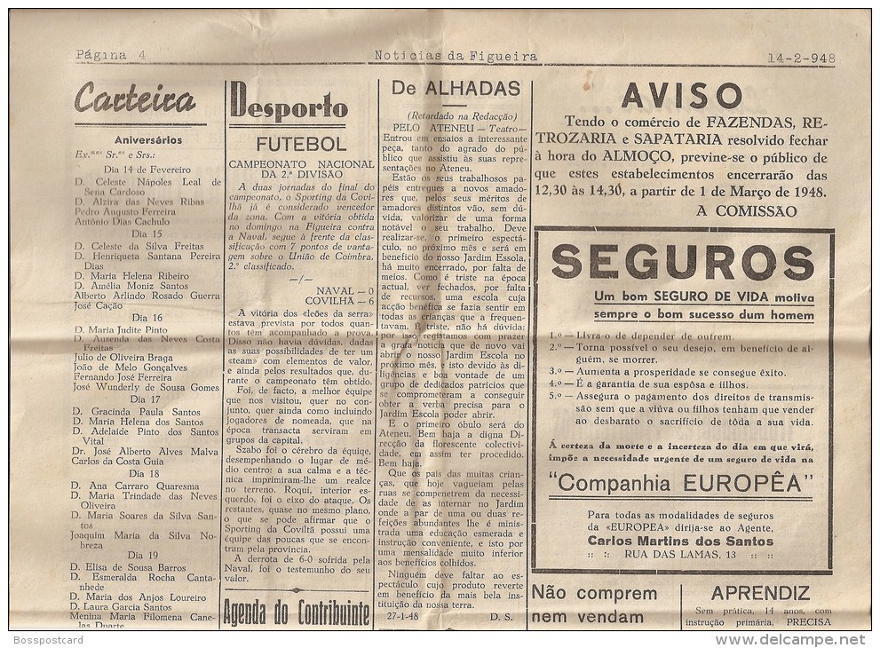 Figueira Da Foz - Jornal "Notícias Da Figueira" Nº 350 De 1948. Coimbra (4 Scans) - Magazines