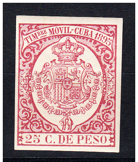 ESPAÑA-CUBA 1895.ALFONSO XIII.TIMBRE MOVIL. 25 C. DE PESO.NUEVO. SES 347 - Cuba (1874-1898)