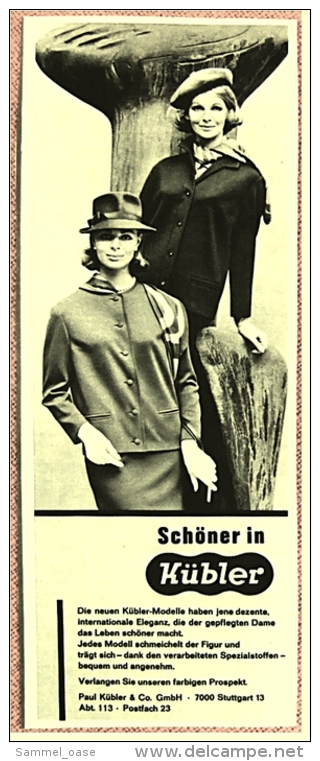 Reklame Werbeanzeige  -  Schöner In Kübler  ,  Kübler Modelle Stuttgart  -  Von 1965 - 1940-1970