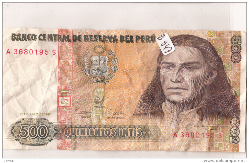 Billets - B947 - Pérou    - Billet 500 Intis 1987 ( Type, Nature, Valeur, état... Voir 2scans) - Peru