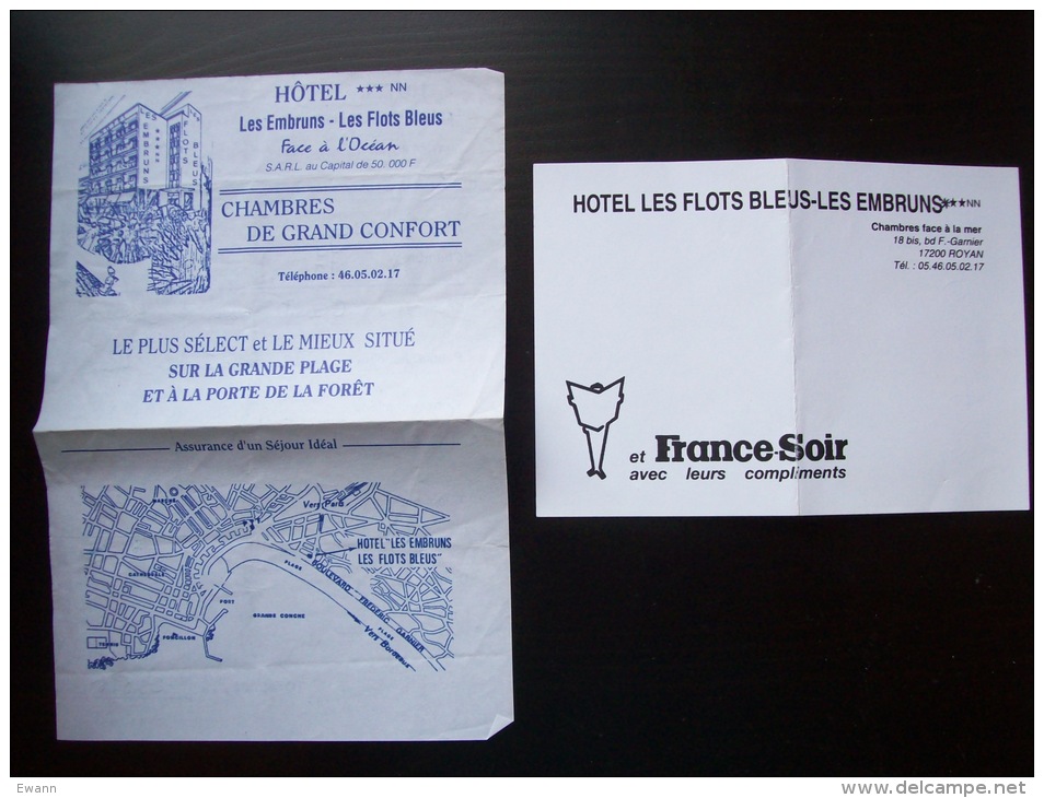 Facture Et Carte De L'Hôtel "Les Flots Bleus-Les Embruns" à Royan (1997) - Deportes & Turismo