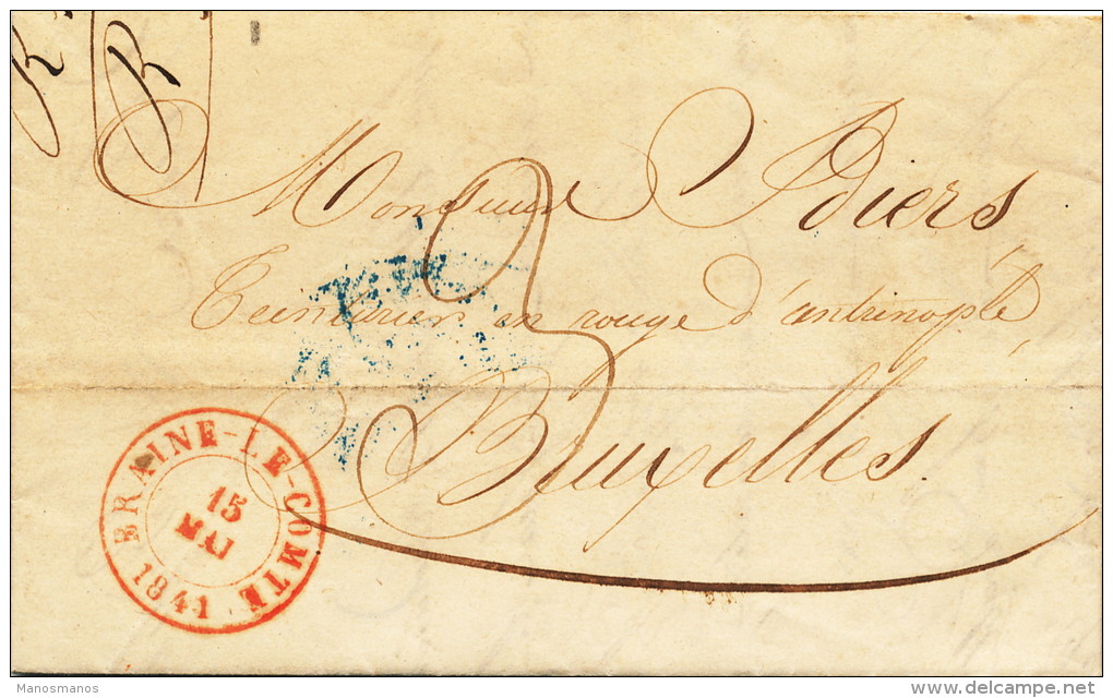 083/21 -- Lettre Précurseur BRAINE LE COMTE 1841 Vers Bruxelles - Signée Huet Pour Léopold Duray - 1830-1849 (Onafhankelijk België)