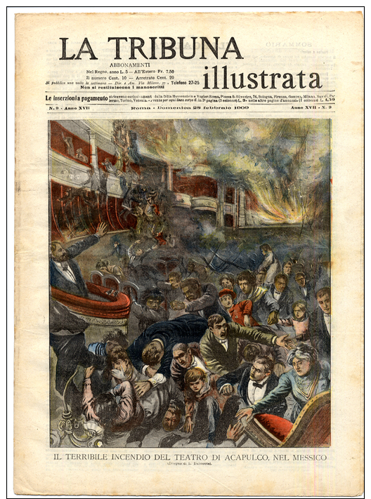 Rivista Del 1909  Fire At ACAPULCO Guerrero Mexico + Butteri Salvano Auto A CORNETO TARQUINIA Viterbo LITHO - Ante 1900