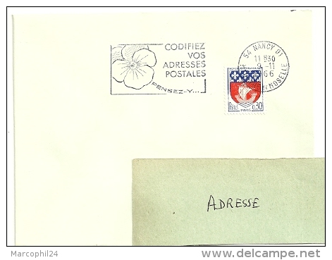 MEURTHE & MOSELLE - Dépt N° 54 = NANCY 01 - 1966 = FLAMME SUPERBE = SECAP  ' PENSEZ + CODIFIEZ' = Pensée N° 1 - Zipcode