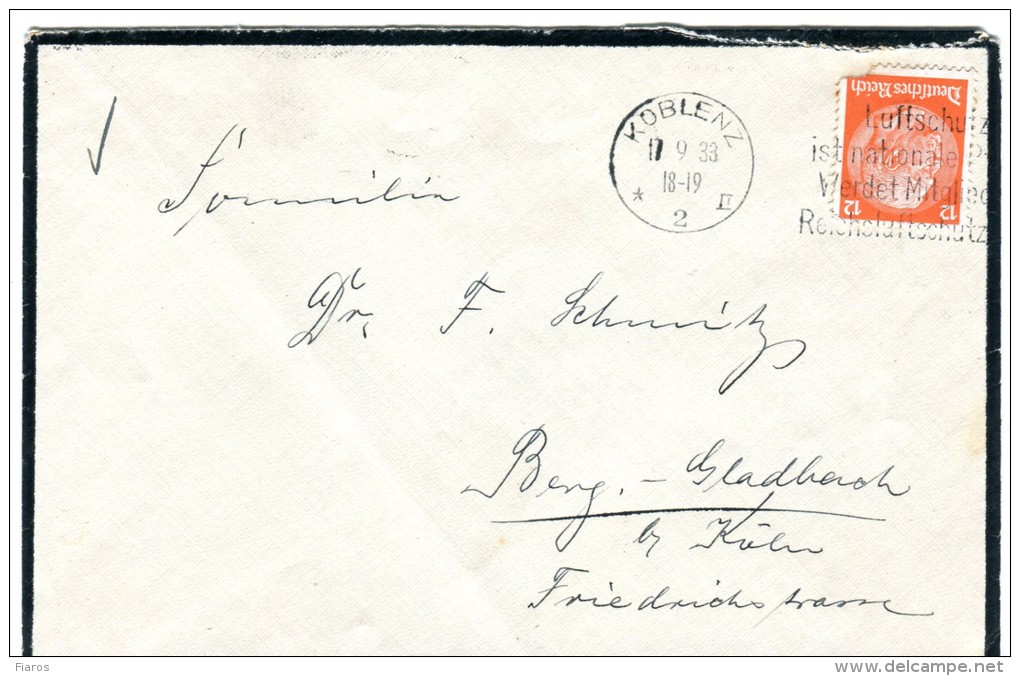 Germany- Cover Posted From Koblenz [canc. 17.9.1933, Advertising Postmark] To Berg. Gladbach - Sonstige & Ohne Zuordnung