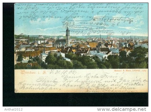 Litho Werdau In Sachsen Panorama Gesamtansicht 31.8.1905 Nach Chemnitz - Werdau