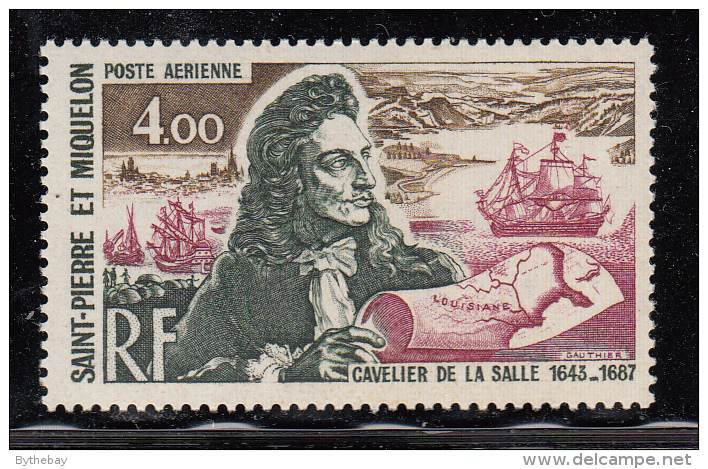 St Pierre Et Miquelon 1973 MNH Sc C53 4fr Robert De La Salle, Map, Sailing Ship - Nuevos