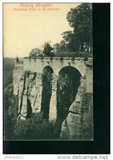 Litho Königstein Sachsen Festung Zerklüftete Stelle An Der Südseite Um 1900 - Koenigstein (Saechs. Schw.)